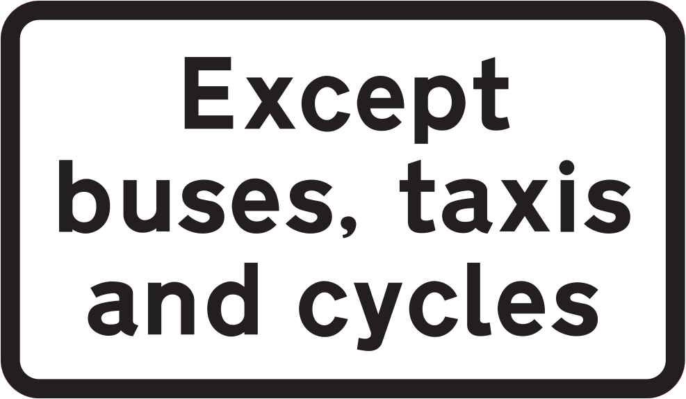 Exemption for buses, taxis and pedal cycles sign - UK Road Sign