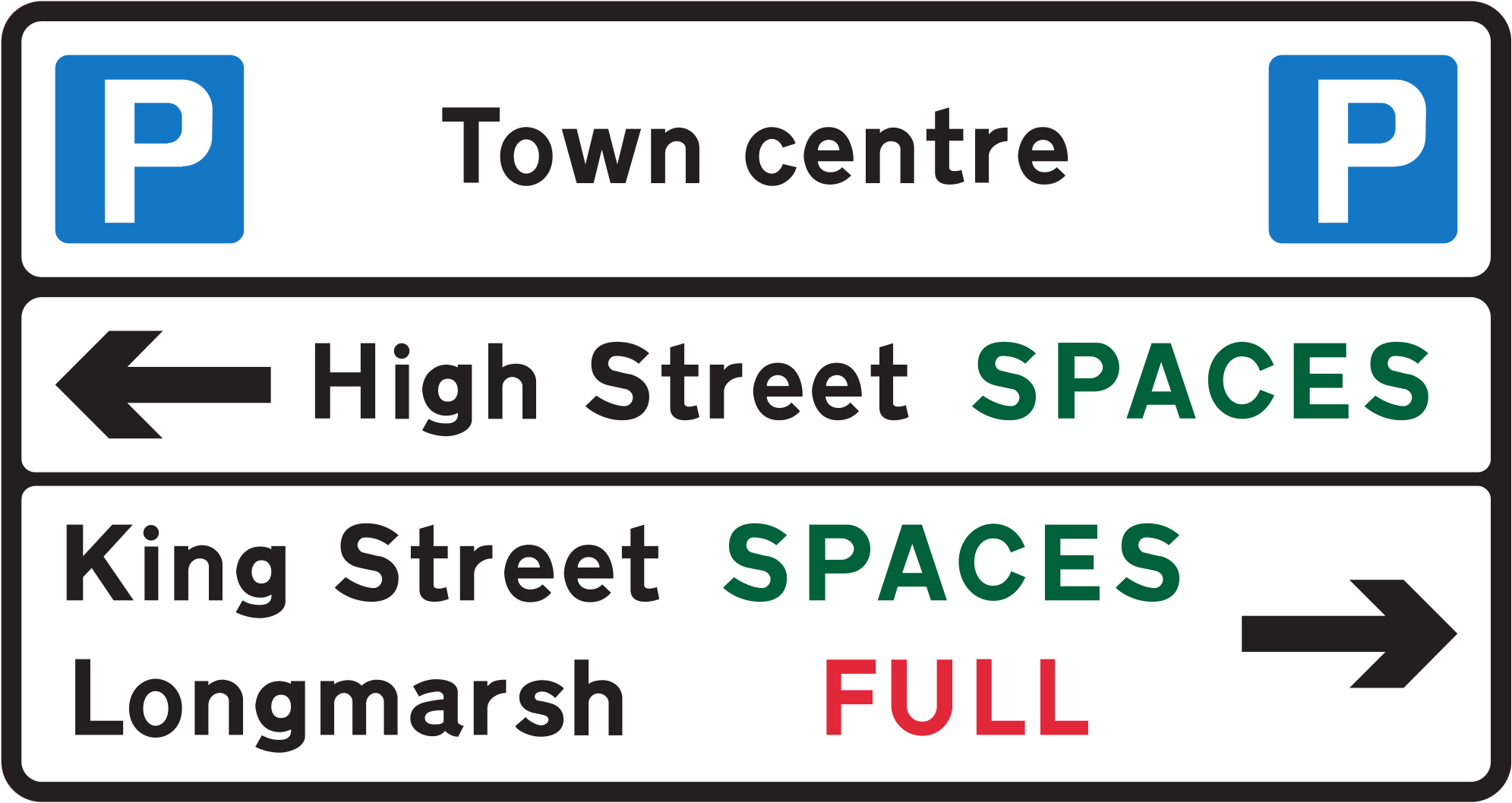 Availability of spaces at each parking place sign - UK Road Sign