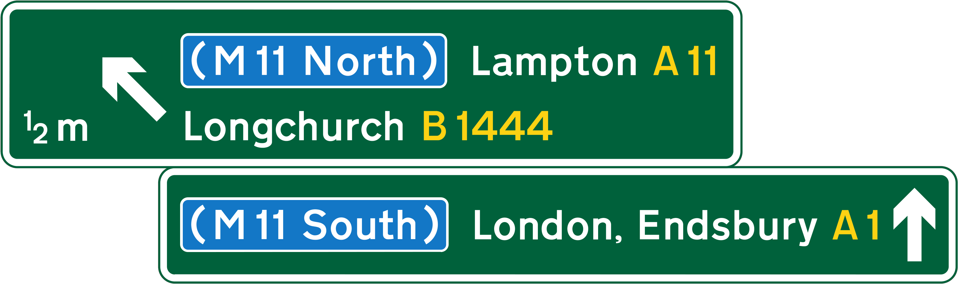 Overhead primary route sign sign - UK Road Sign