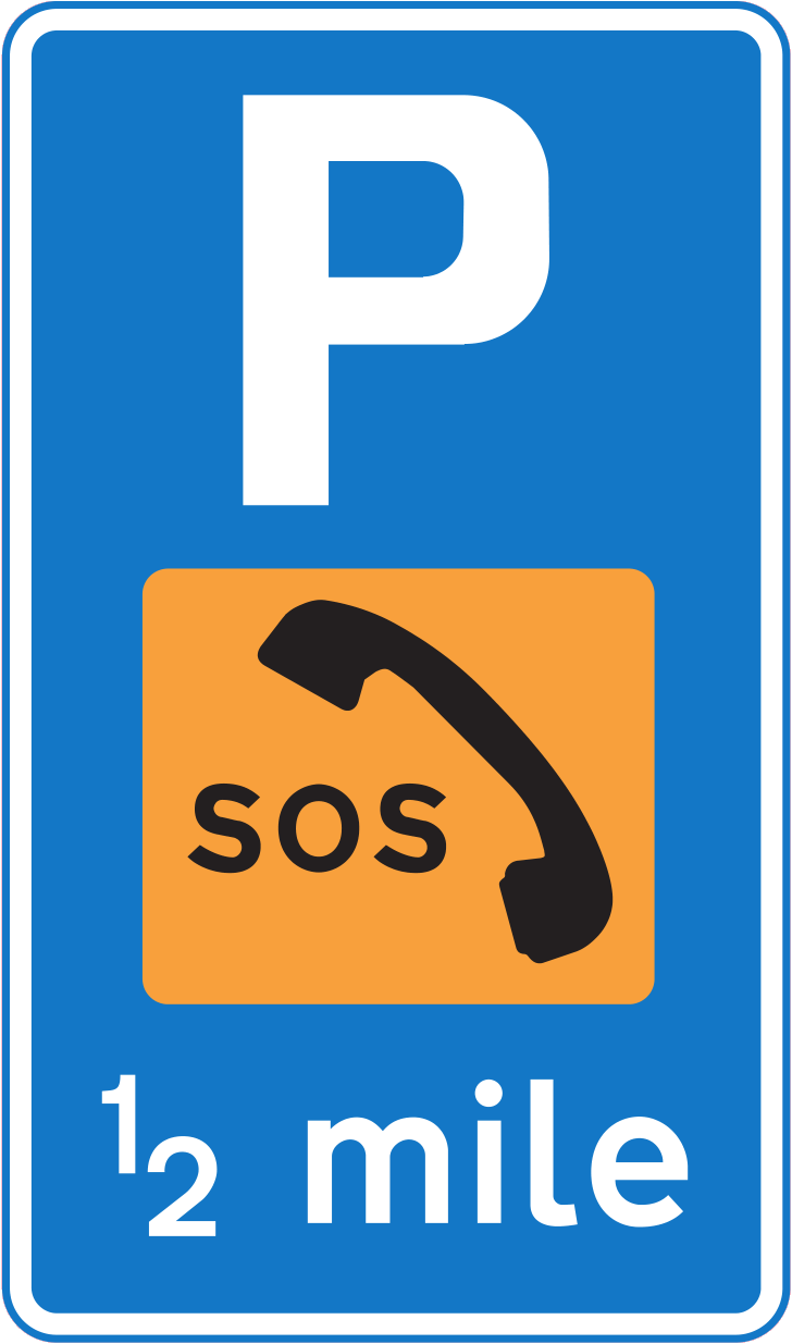 Distance ahead to a parking place with an emergency telephone sign - UK ...