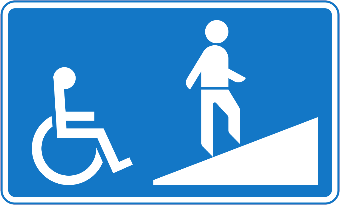 Ramped approach to a footbridge sign - UK Road Sign