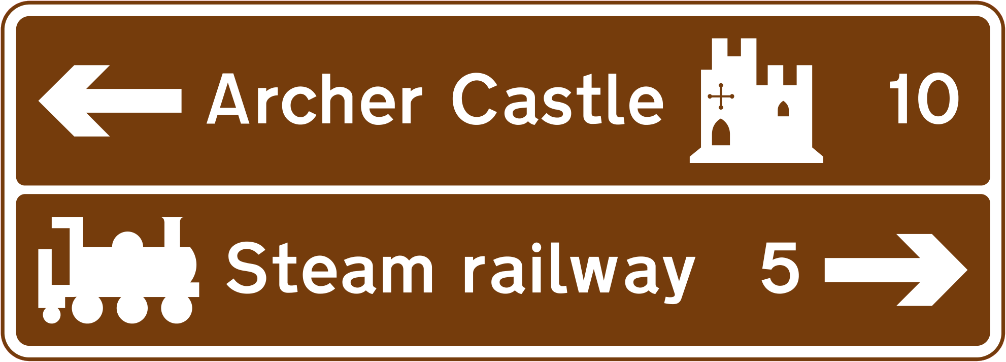 Indicates directions to tourist attractions from a junction ahead sign ...