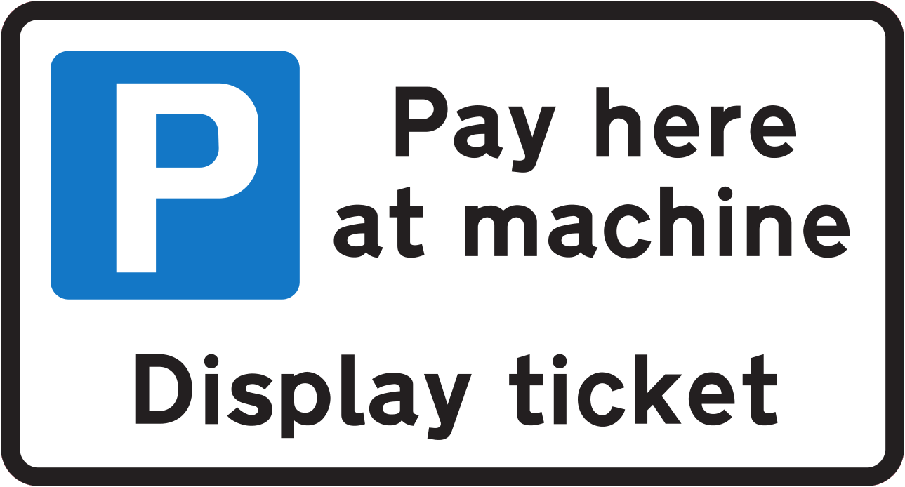 Location of ticket machine for on-street pay and display parking sign ...
