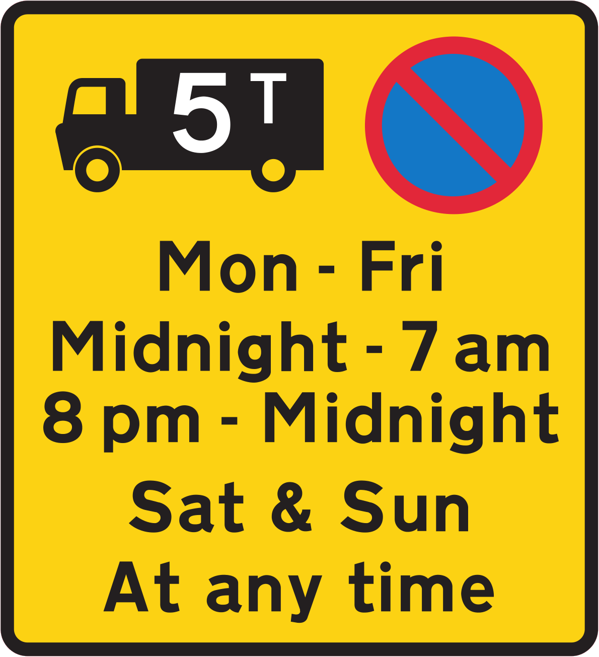 Repeater sign indicating the times when waiting by goods vehicles over ...