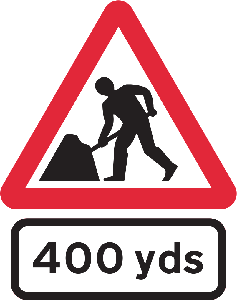 Distance to road works or an obstruction in the carriageway ahead sign ...