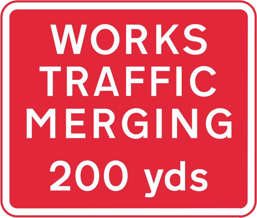 Exit from a works site 200 yards ahead sign - UK Road Sign
