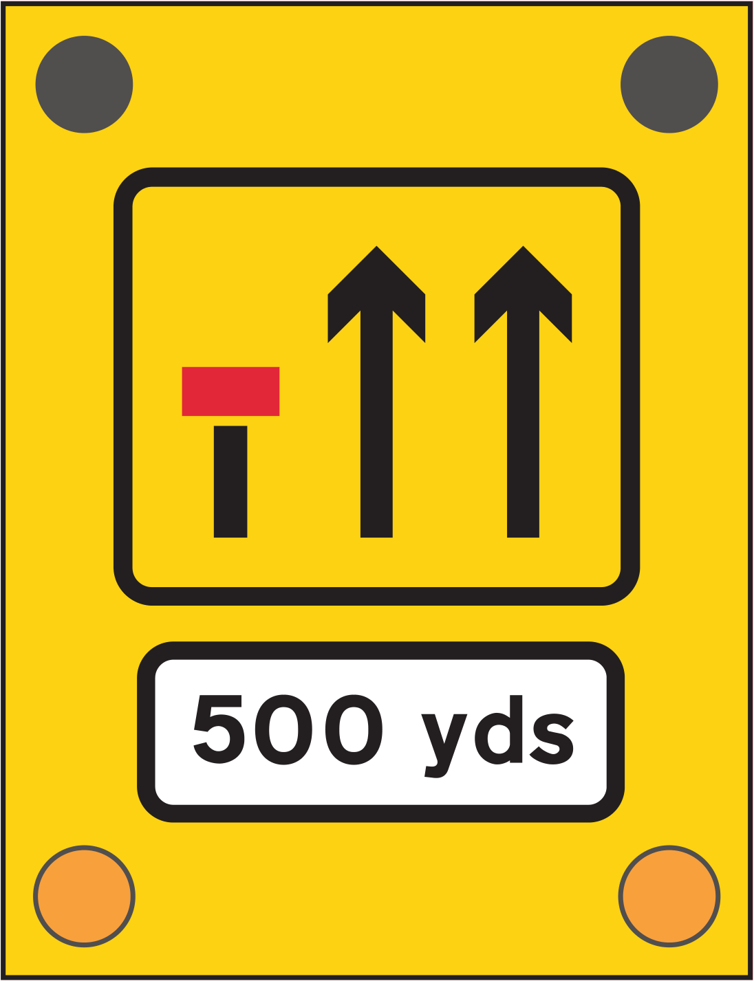 Indicates lane closures on approach to mobile works sign - UK Road Sign