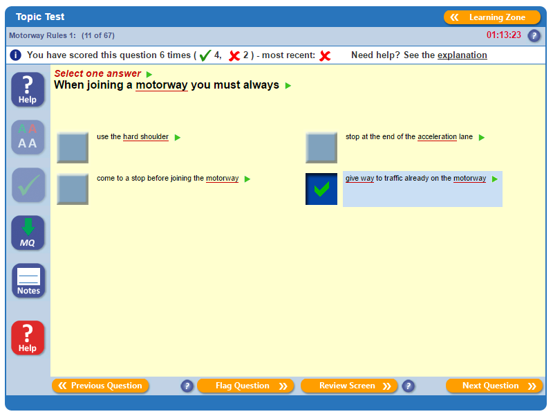 An example of Driving Theory 4 All's theory test learning tools